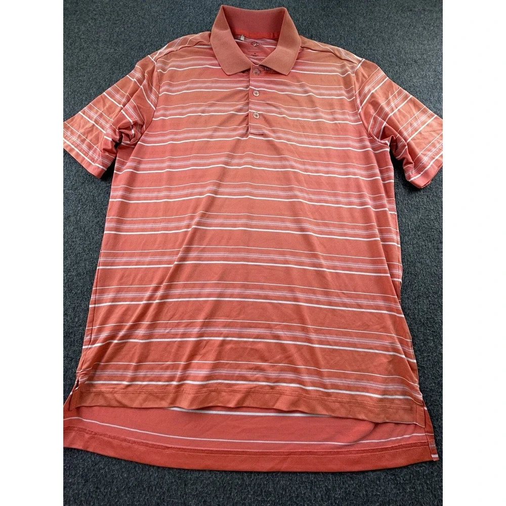 Adidas Polo Mens Medium Orange Striped Short‎ Sleeve Shirt Golf Puremotion